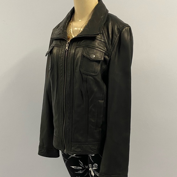 NWOT Black Rivet Wilsons Genuine Leather Moto Jacket In Black Size XL. - Picture 2 of 11